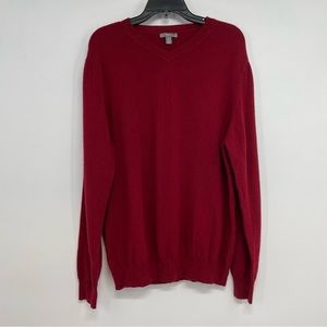 ART.9 Men Size XL V-Neck Pullover 100% Cashmere Long Sleeve Sweater Red